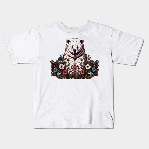 Bear in flowers Kids T-Shirt by CraftyDesign66